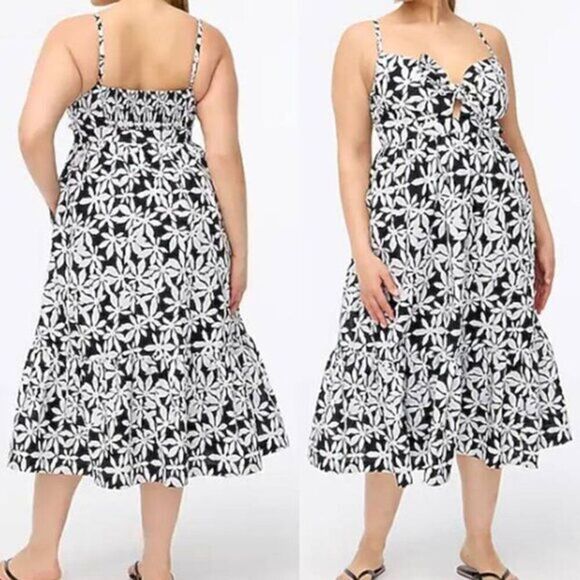 J Crew Women's Floral Midi Dress Cotton Tie Front Cutout Size 10 - Picture 1 of 4